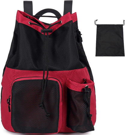 Large Mesh Drawstring Backpack with Shoe Bag, Durable Swimming String Sack with Handle for Sports Gym Yoga Beach Travel