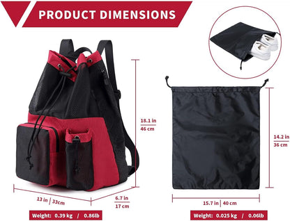 Large Mesh Drawstring Backpack with Shoe Bag, Durable Swimming String Sack with Handle for Sports Gym Yoga Beach Travel