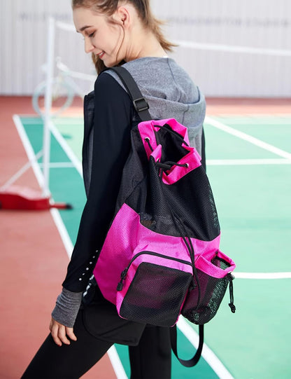 Large Mesh Drawstring Backpack with Shoe Bag, Durable Swimming String Sack with Handle for Sports Gym Yoga Beach Travel