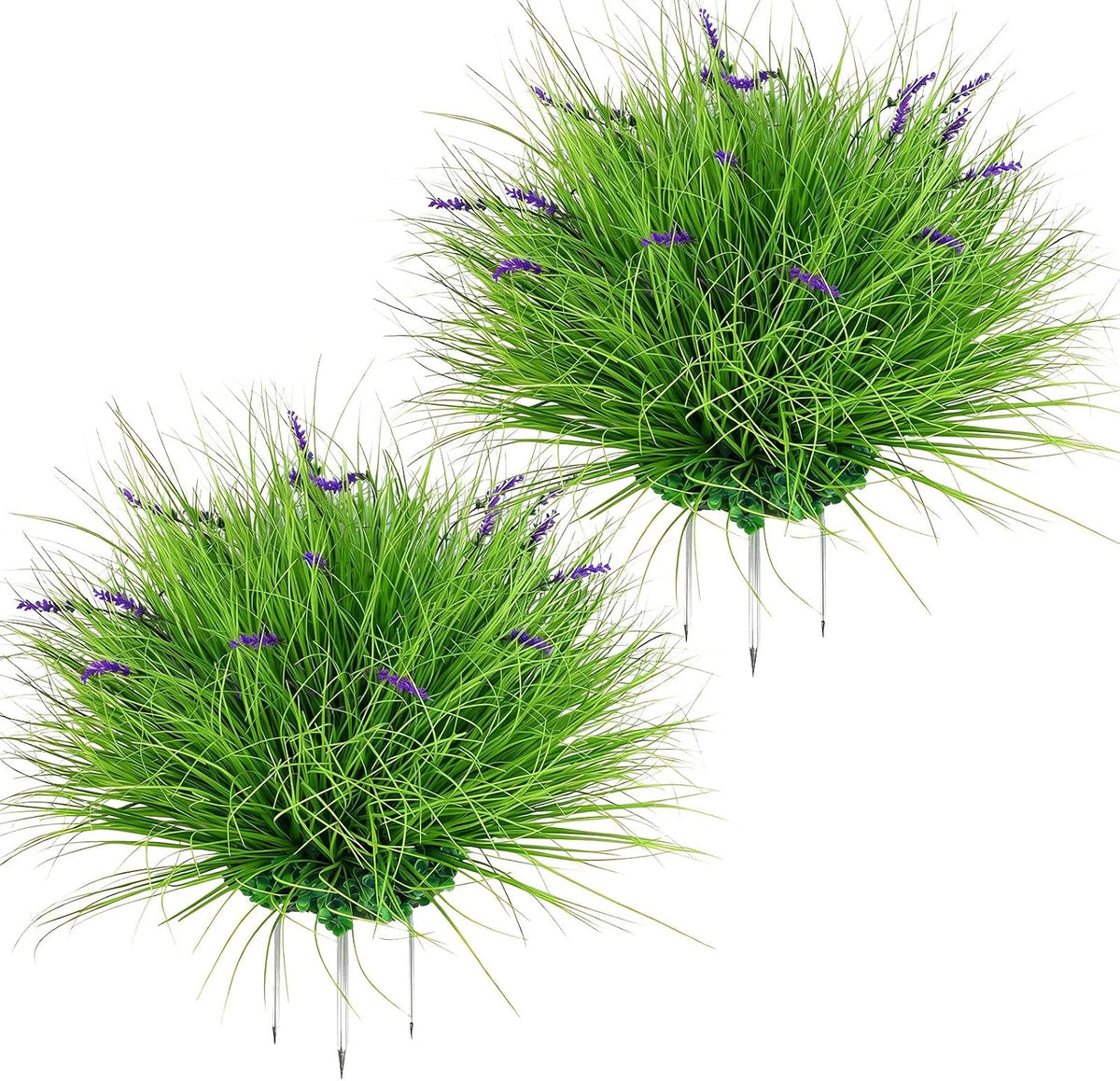 Fake Lavender Flowers with Greenery – 13'' Tall Artificial Lavender Plant, UV Resistant Faux Outdoor Decor for Garden, Patio, Lawn, Planters (2, Green)