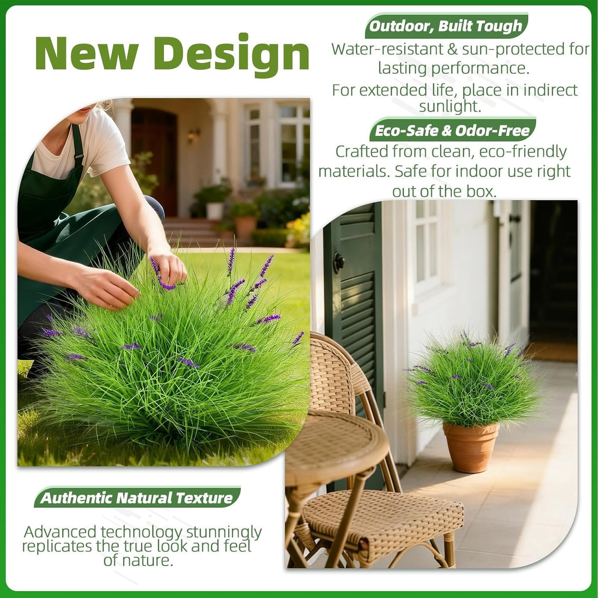 Fake Lavender Flowers with Greenery – 13'' Tall Artificial Lavender Plant, UV Resistant Faux Outdoor Decor for Garden, Patio, Lawn, Planters (2, Green)