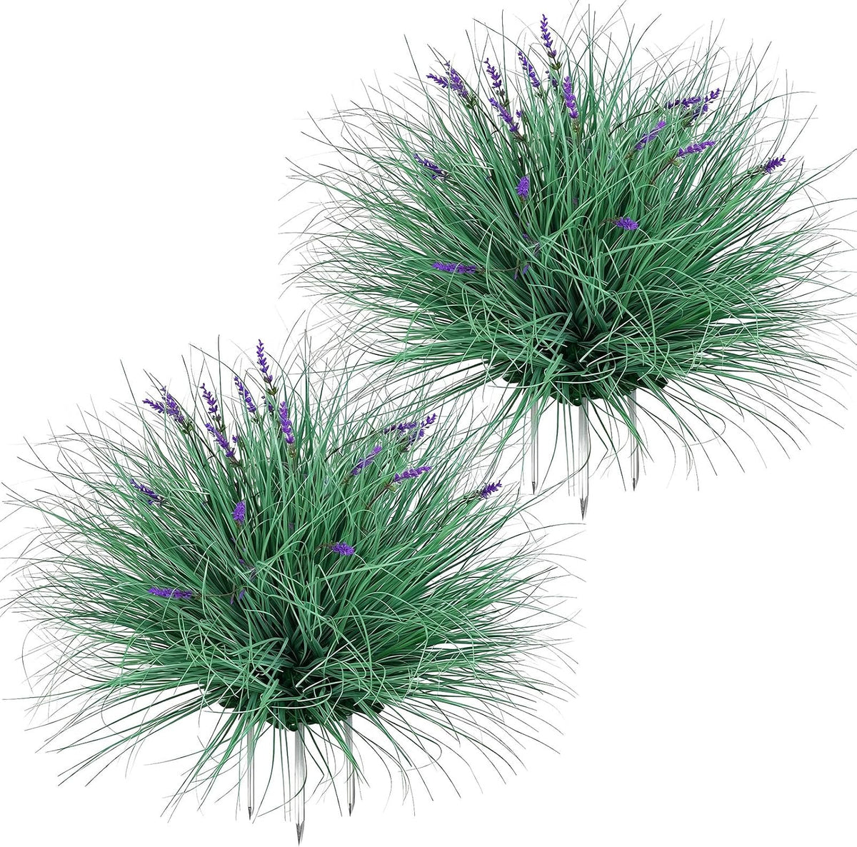 Fake Lavender Flowers with Greenery – 13'' Tall Artificial Lavender Plant, UV Resistant Faux Outdoor Decor for Garden, Patio, Lawn, Planters (2, Green)