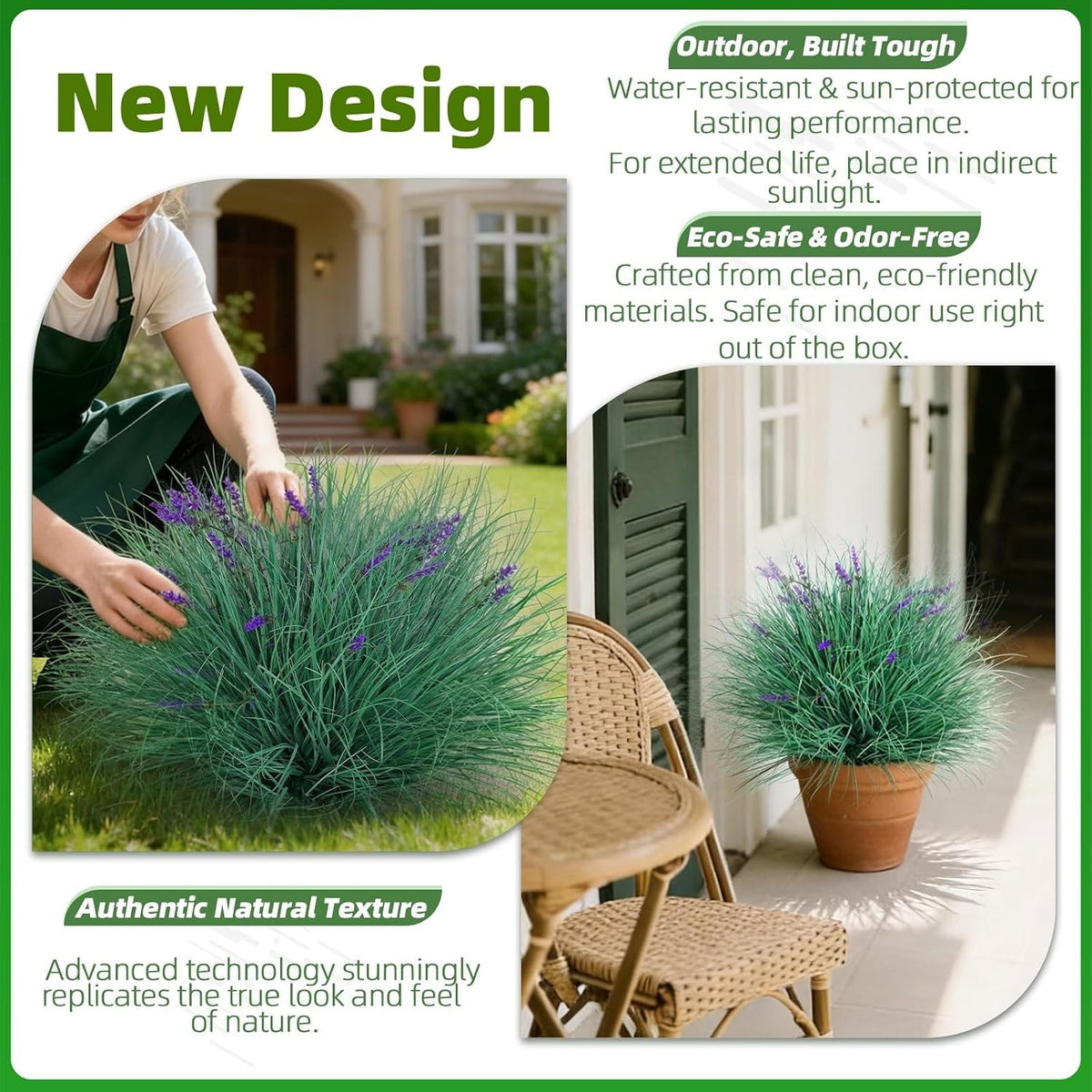 Fake Lavender Flowers with Greenery – 13'' Tall Artificial Lavender Plant, UV Resistant Faux Outdoor Decor for Garden, Patio, Lawn, Planters (2, Green)
