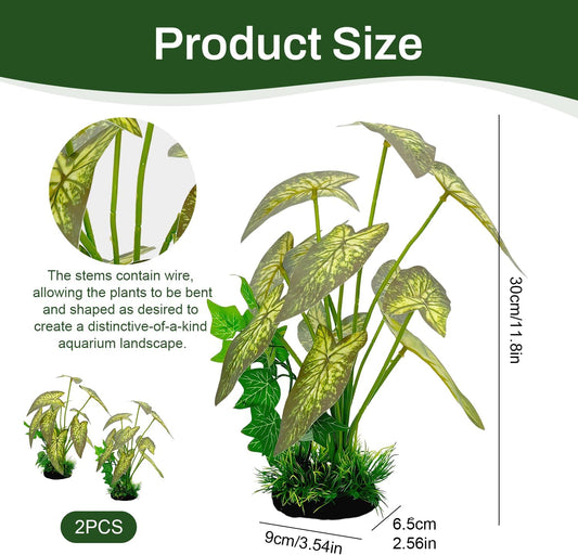 Silk Aquarium Plants 2-Pack 11.8" - Soft Silk Plants for Fish Tank, Artificial Decoration for Fish Habitats, Safe for All Fish (Red)