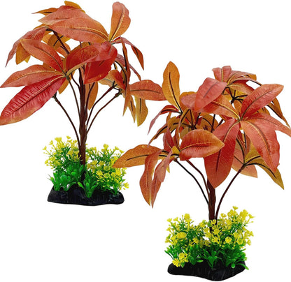 Silk Aquarium Plants 2-Pack 11.8" - Soft Silk Plants for Fish Tank, Artificial Decoration for Fish Habitats, Safe for All Fish (Red)