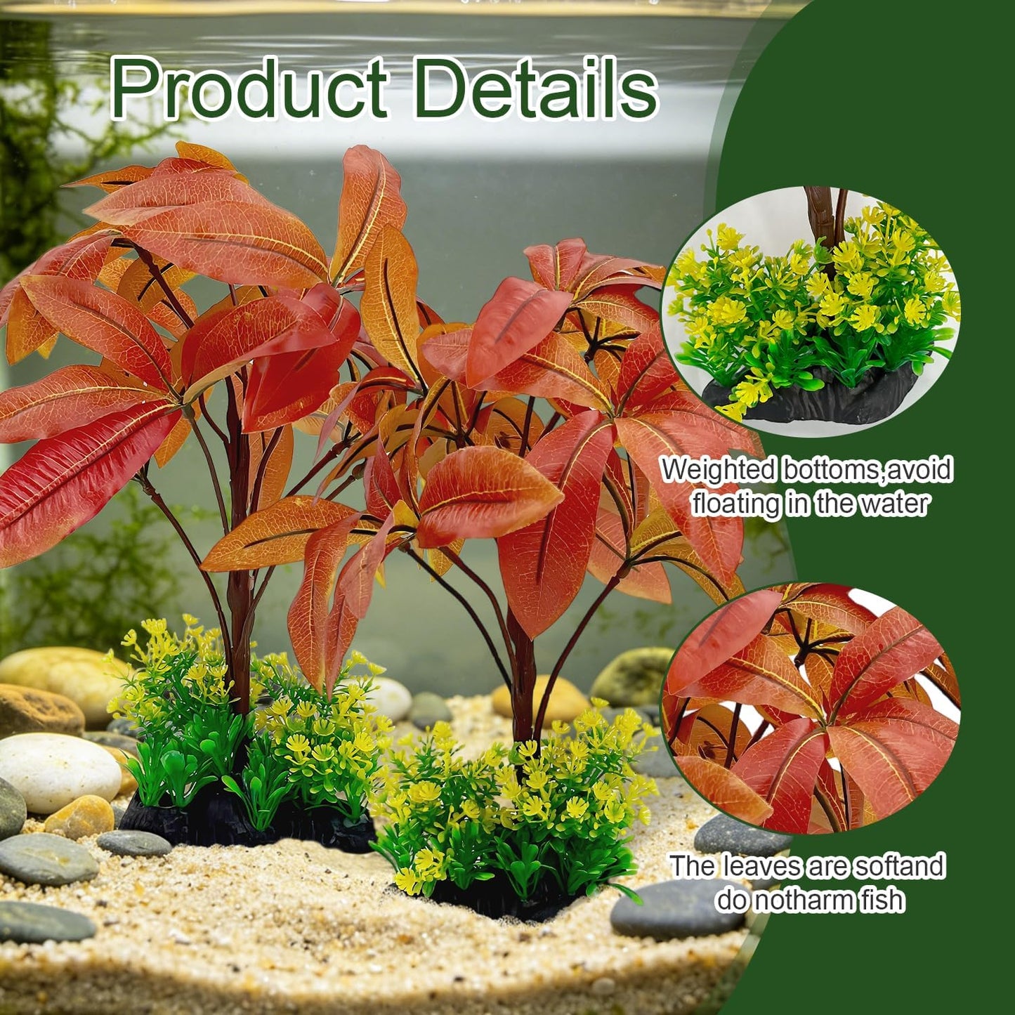 Silk Aquarium Plants 2-Pack 11.8" - Soft Silk Plants for Fish Tank, Artificial Decoration for Fish Habitats, Safe for All Fish (Red)
