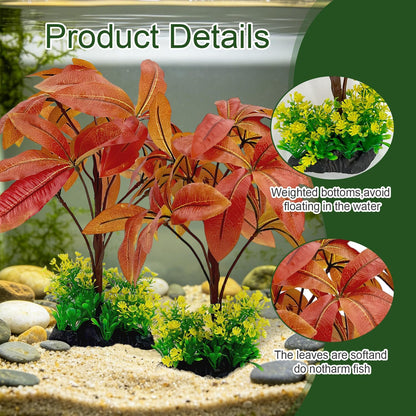 Silk Aquarium Plants 2-Pack 11.8" - Soft Silk Plants for Fish Tank, Artificial Decoration for Fish Habitats, Safe for All Fish (Red)