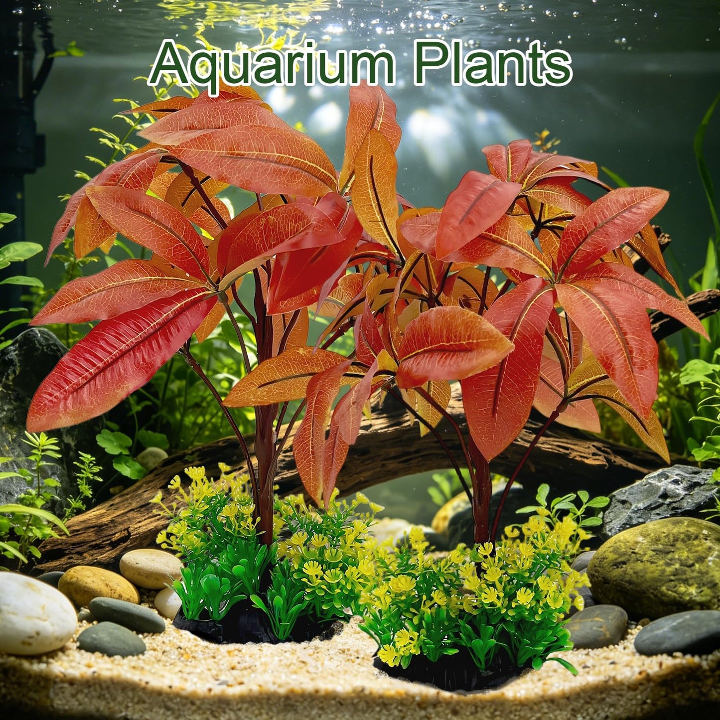 Silk Aquarium Plants 2-Pack 11.8" - Soft Silk Plants for Fish Tank, Artificial Decoration for Fish Habitats, Safe for All Fish (Red)