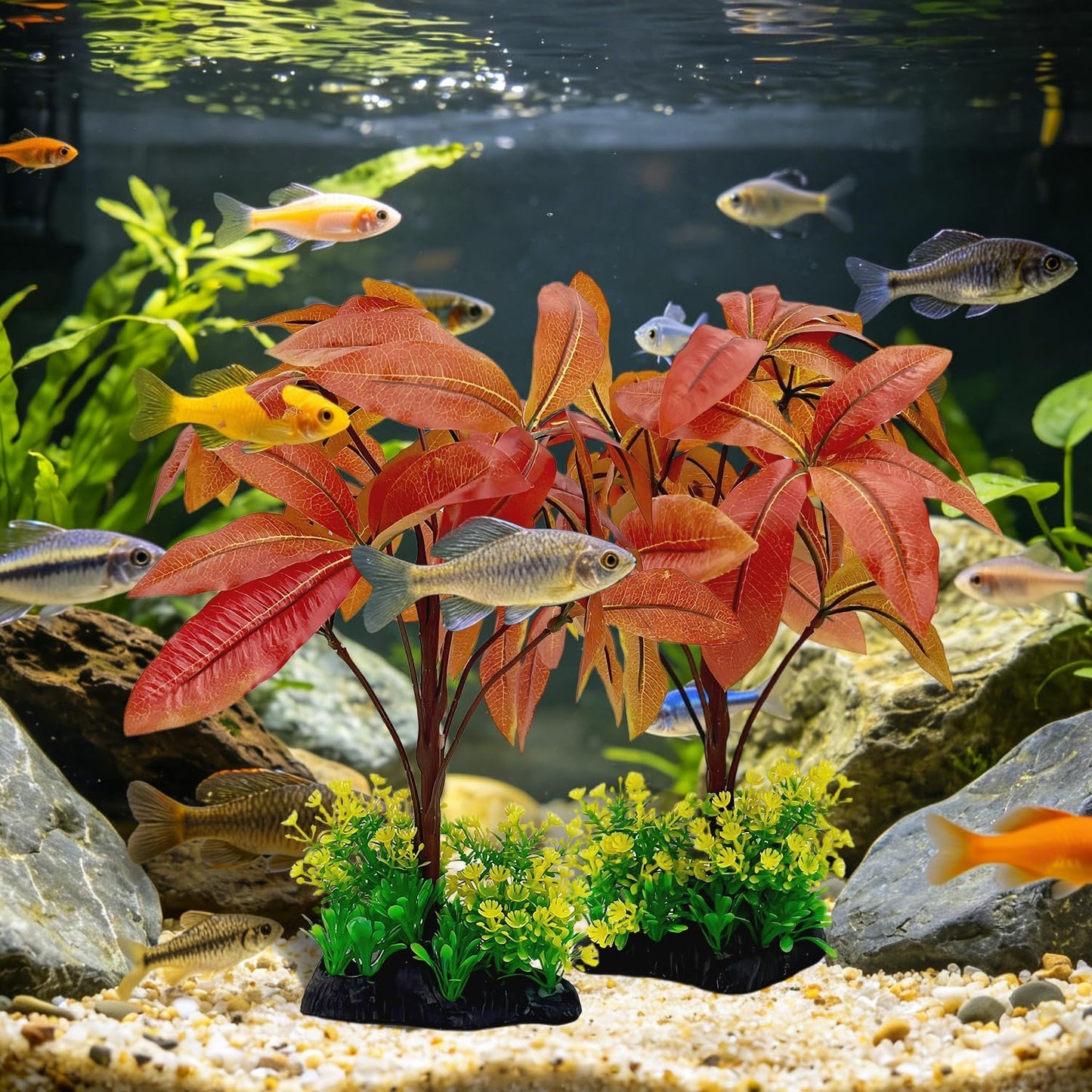 Silk Aquarium Plants 2-Pack 11.8" - Soft Silk Plants for Fish Tank, Artificial Decoration for Fish Habitats, Safe for All Fish (Red)