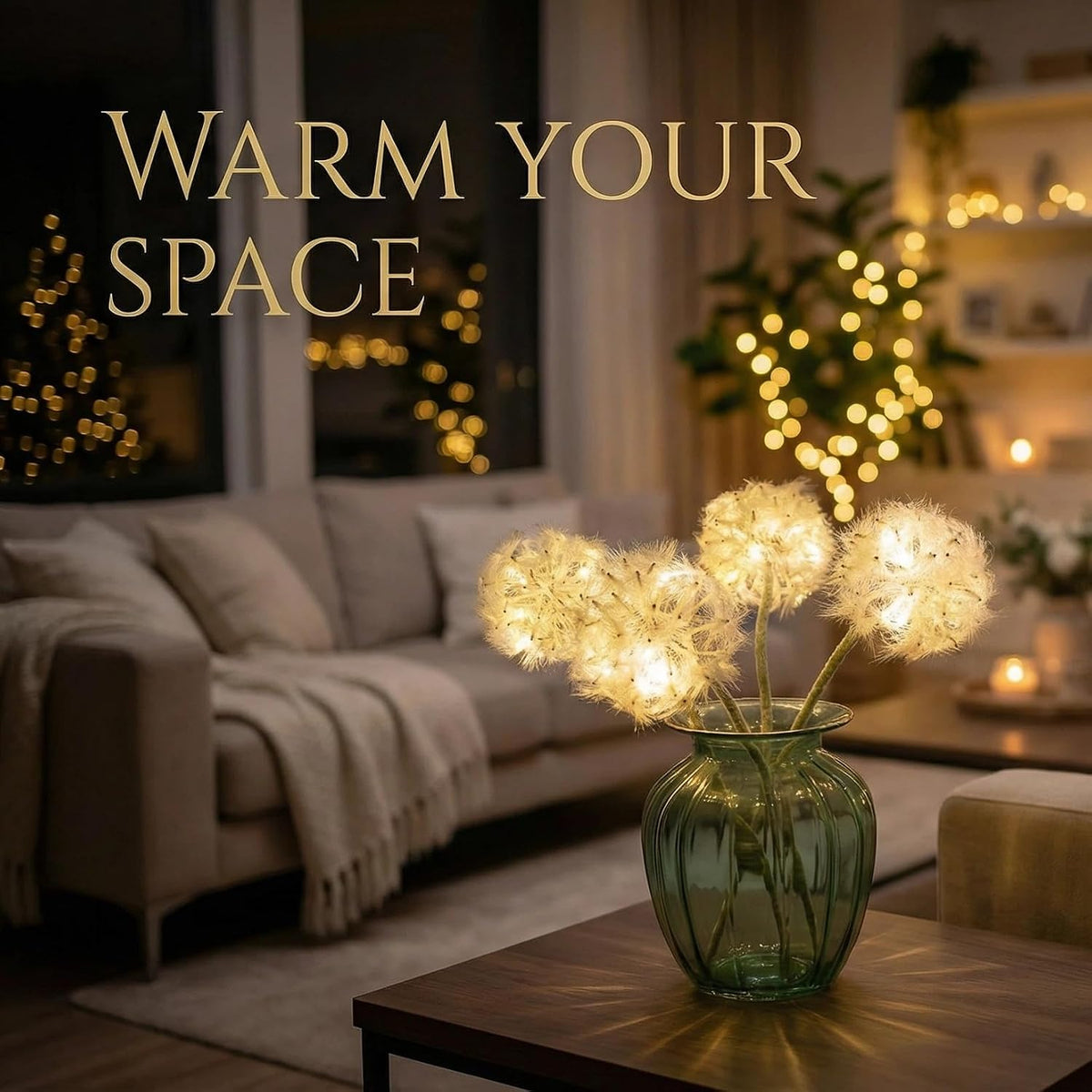 TOPIA Artificial Dandelion Flowers with LED Lights with Timer Faux Dandelion Wish Flowers for Christmas Decoration Home Decoration (4 Pcs)