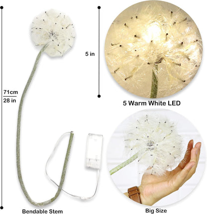 TOPIA Artificial Dandelion Flowers with LED Lights with Timer Faux Dandelion Wish Flowers for Christmas Decoration Home Decoration (4 Pcs)