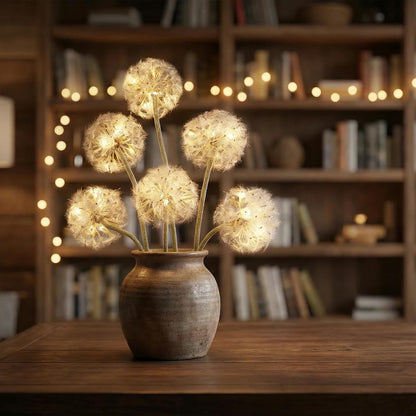 TOPIA Artificial Dandelion Flowers with LED Lights with Timer Faux Dandelion Wish Flowers for Christmas Decoration Home Decoration (4 Pcs)
