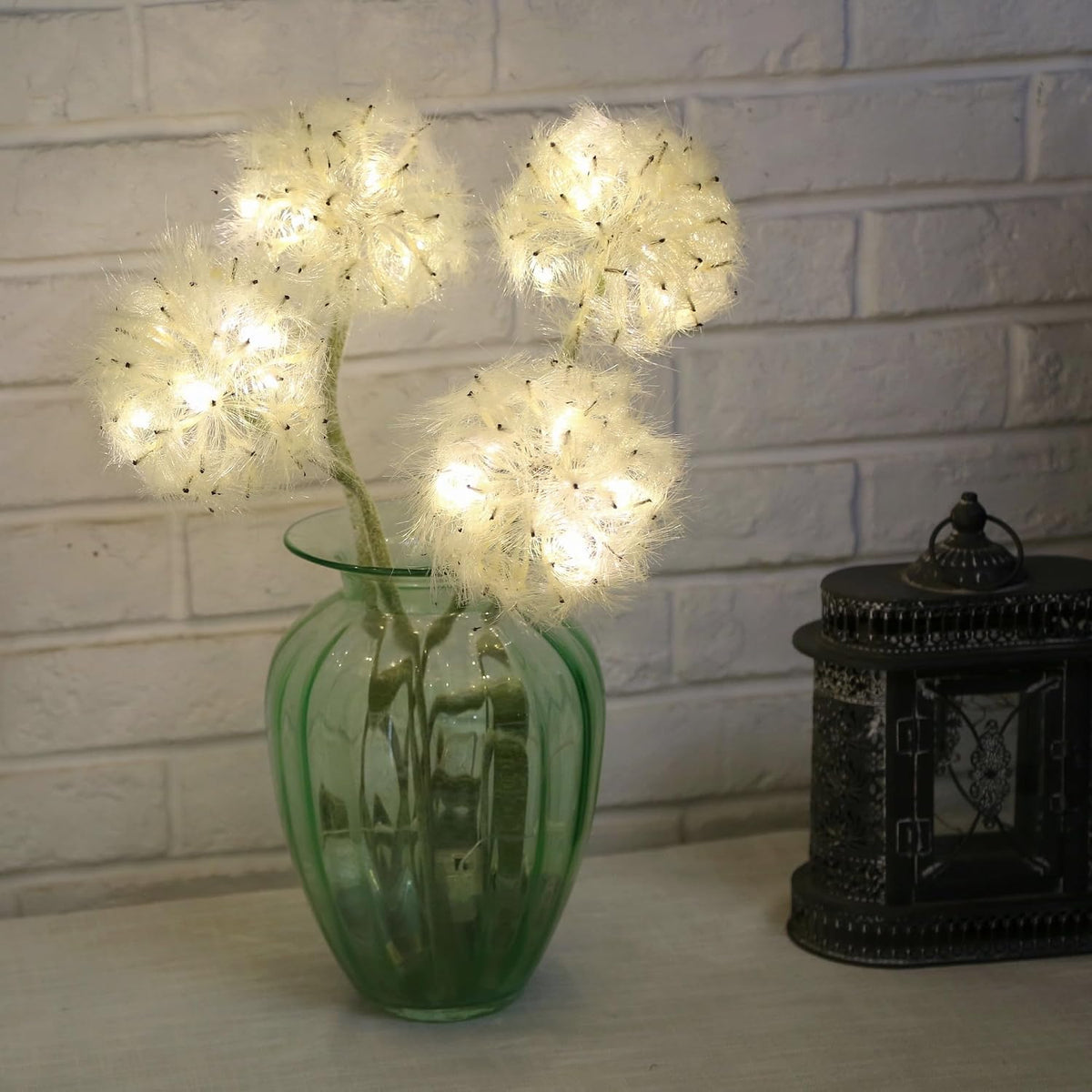 TOPIA Artificial Dandelion Flowers with LED Lights with Timer Faux Dandelion Wish Flowers for Christmas Decoration Home Decoration (4 Pcs)
