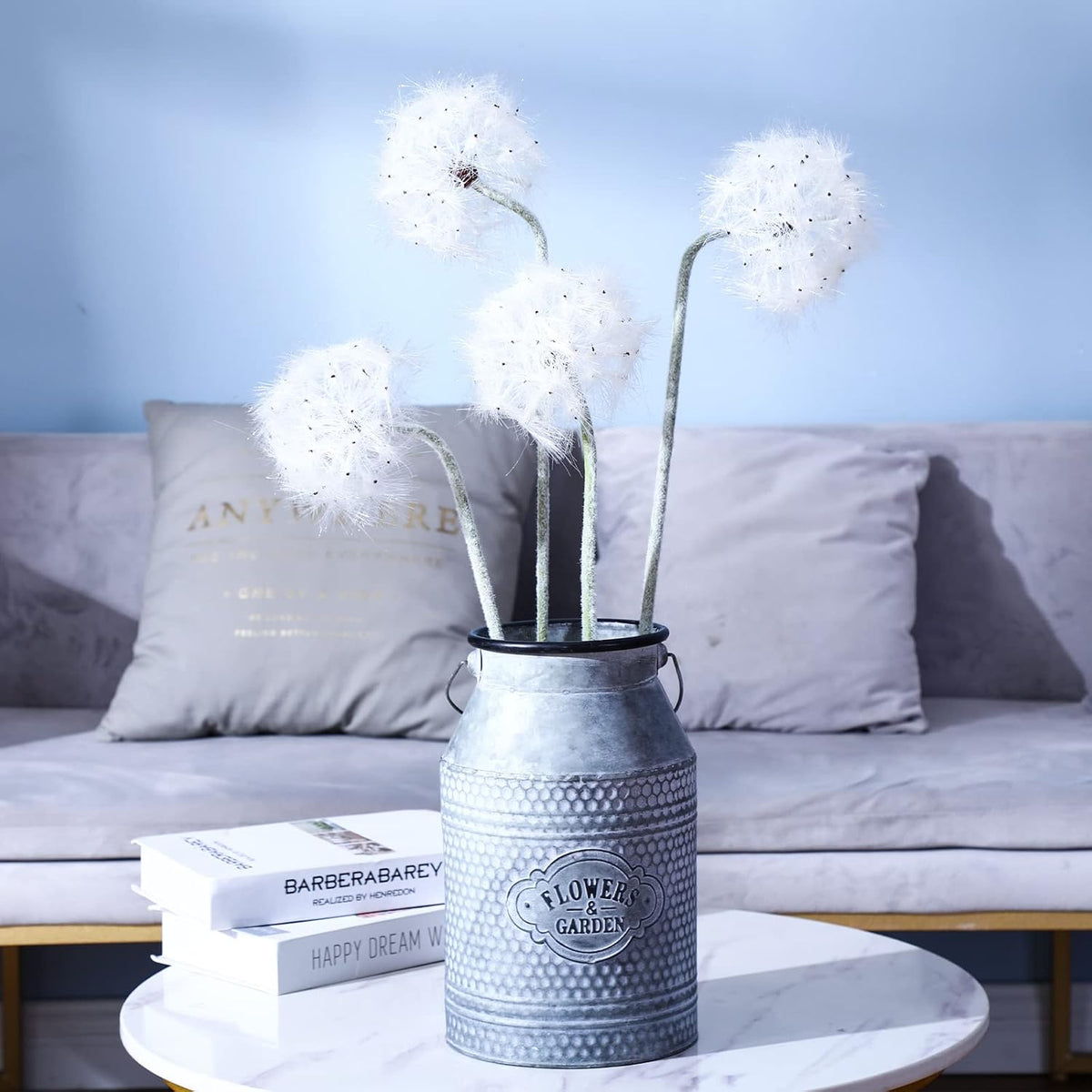 TOPIA Artificial Dandelion Flowers with LED Lights with Timer Faux Dandelion Wish Flowers for Christmas Decoration Home Decoration (4 Pcs)