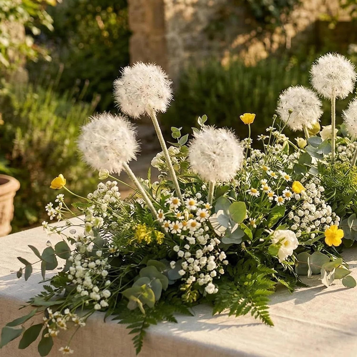 TOPIA Artificial Dandelion Flowers with LED Lights with Timer Faux Dandelion Wish Flowers for Christmas Decoration Home Decoration (4 Pcs)