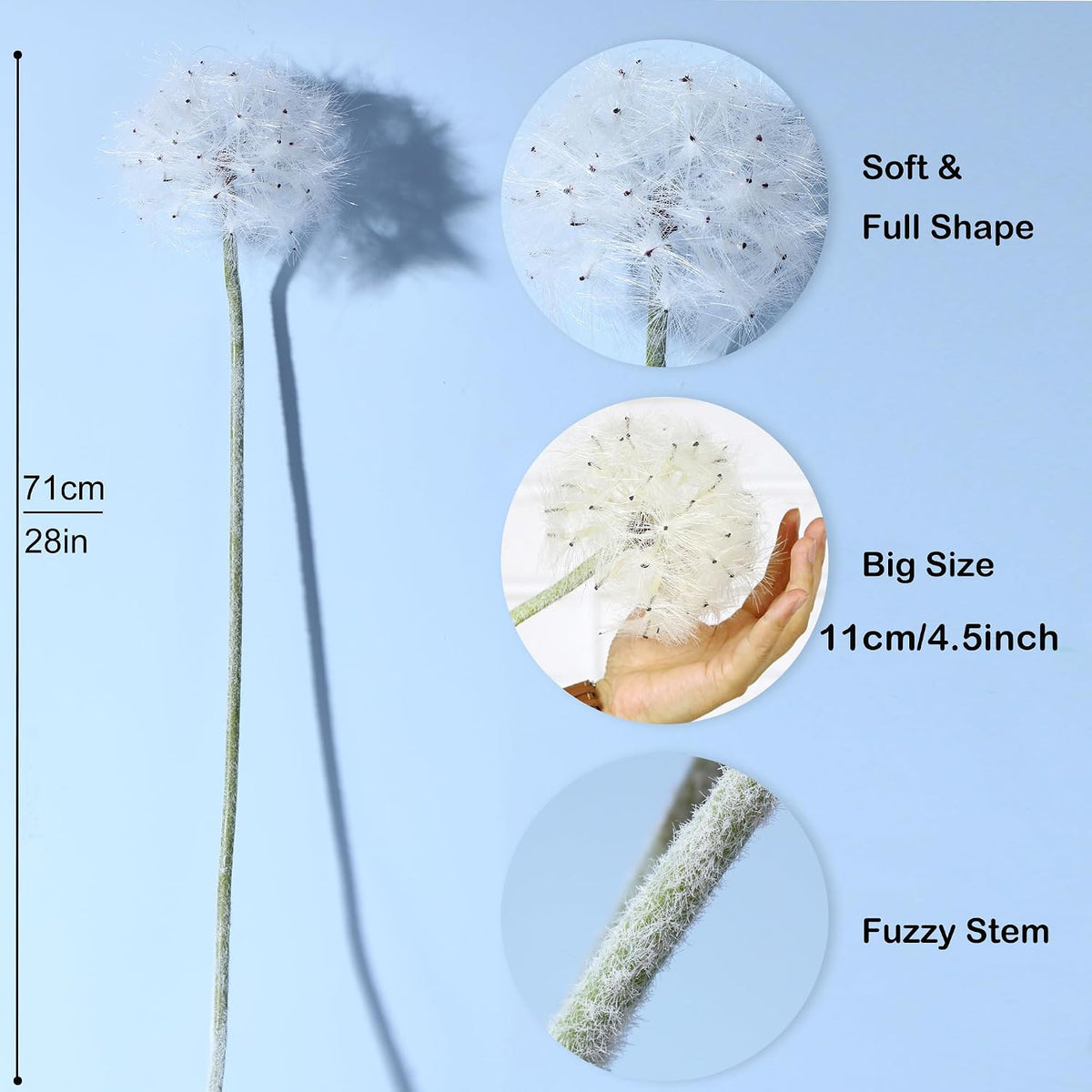 TOPIA Artificial Dandelion Flowers with LED Lights with Timer Faux Dandelion Wish Flowers for Christmas Decoration Home Decoration (4 Pcs)