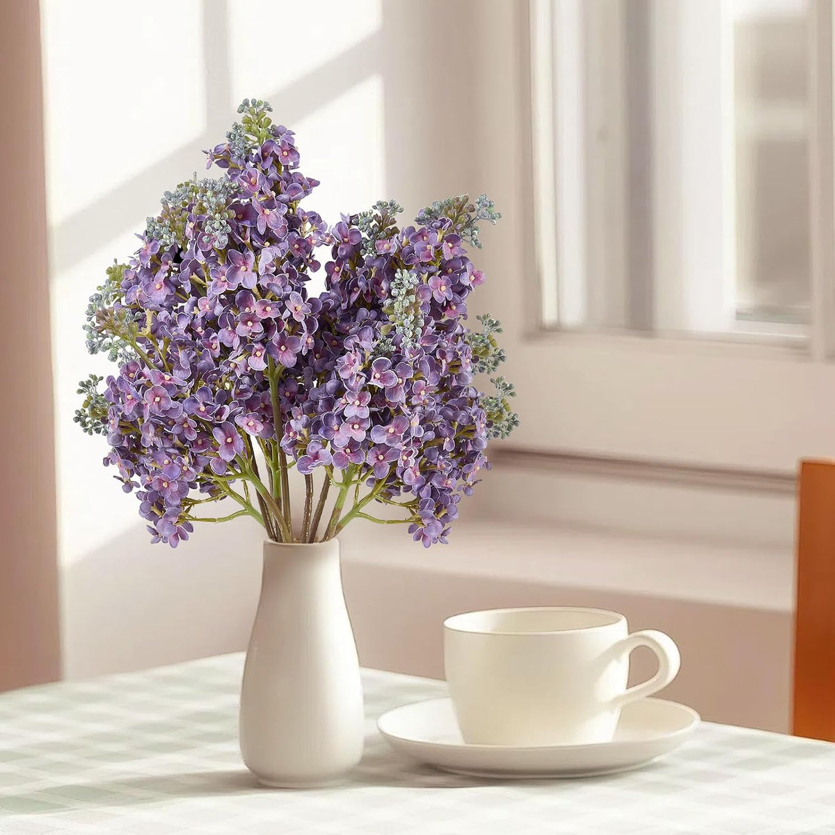 4PCS 25.6inch Lilac Artificial Flowers Purple Fake Delphinium Long Stem Silk Real Touch Flower Faux Lilac Floral Arrangement for Tall Vase Table Centerpieces Wedding Garden Home Decoration（Purple）