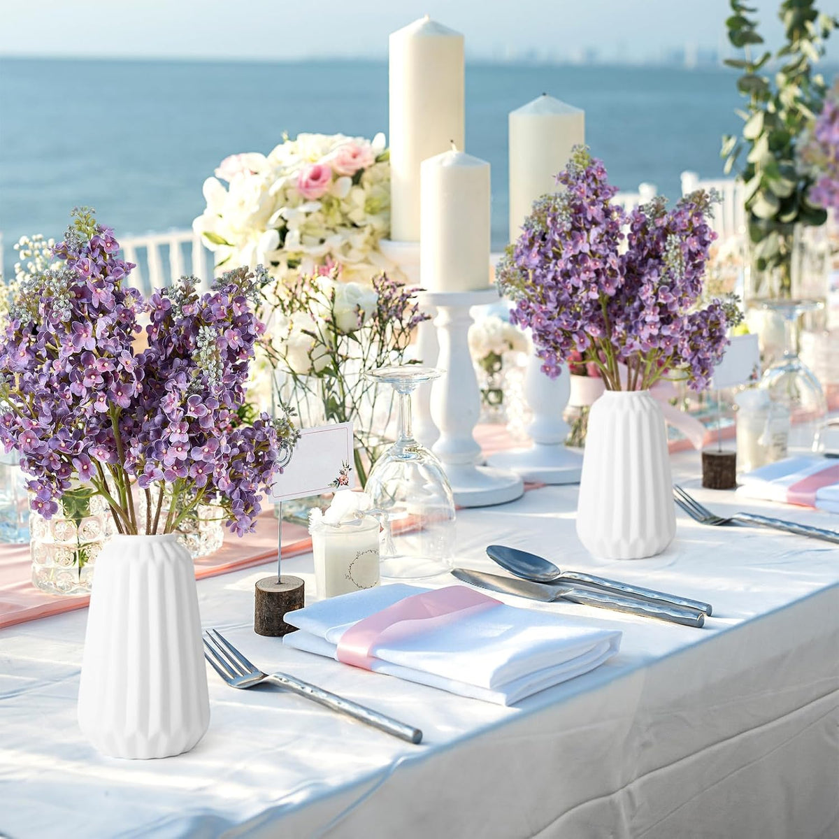 4PCS 25.6inch Lilac Artificial Flowers Purple Fake Delphinium Long Stem Silk Real Touch Flower Faux Lilac Floral Arrangement for Tall Vase Table Centerpieces Wedding Garden Home Decoration（Purple）