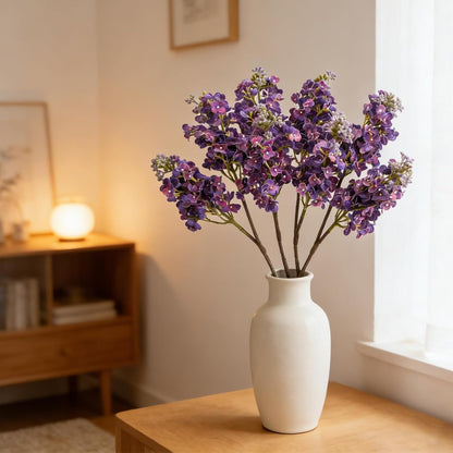 4PCS 25.6inch Lilac Artificial Flowers Purple Fake Delphinium Long Stem Silk Real Touch Flower Faux Lilac Floral Arrangement for Tall Vase Table Centerpieces Wedding Garden Home Decoration（Purple）