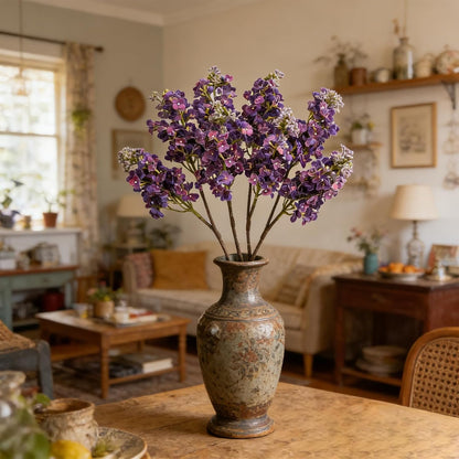 4PCS 25.6inch Lilac Artificial Flowers Purple Fake Delphinium Long Stem Silk Real Touch Flower Faux Lilac Floral Arrangement for Tall Vase Table Centerpieces Wedding Garden Home Decoration（Purple）