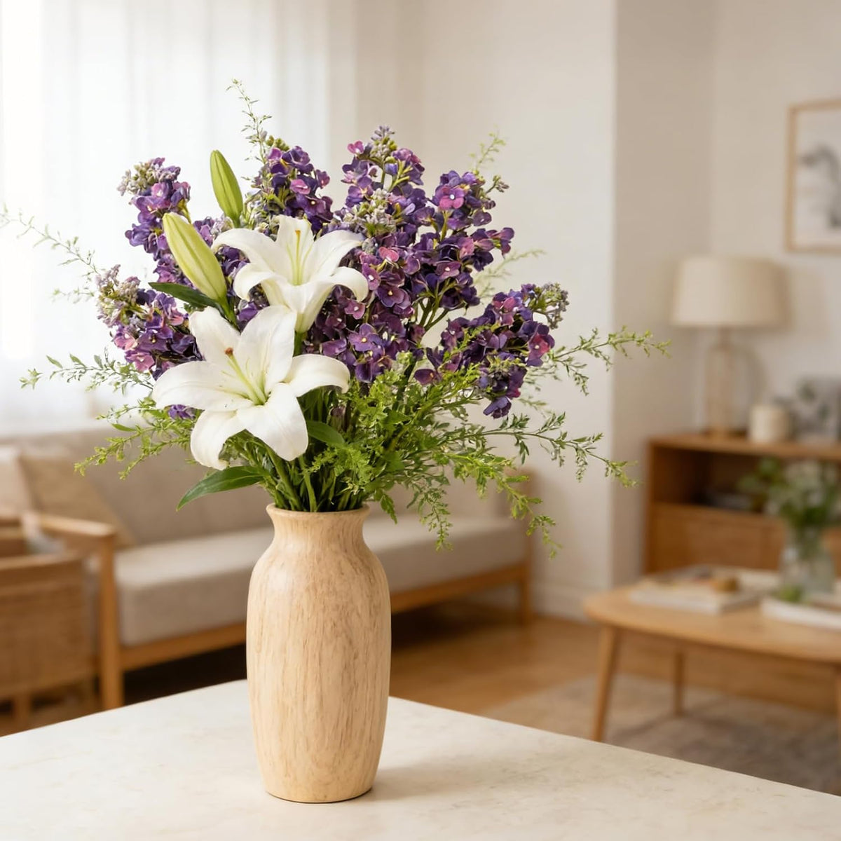 4PCS 25.6inch Lilac Artificial Flowers Purple Fake Delphinium Long Stem Silk Real Touch Flower Faux Lilac Floral Arrangement for Tall Vase Table Centerpieces Wedding Garden Home Decoration（Purple）