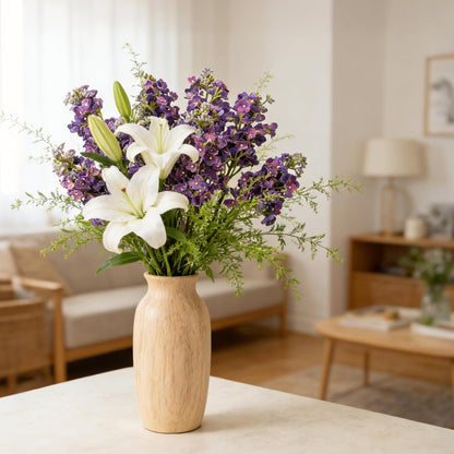 4PCS 25.6inch Lilac Artificial Flowers Purple Fake Delphinium Long Stem Silk Real Touch Flower Faux Lilac Floral Arrangement for Tall Vase Table Centerpieces Wedding Garden Home Decoration（Purple）