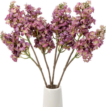 4PCS 25.6inch Lilac Artificial Flowers Purple Fake Delphinium Long Stem Silk Real Touch Flower Faux Lilac Floral Arrangement for Tall Vase Table Centerpieces Wedding Garden Home Decoration（Purple）
