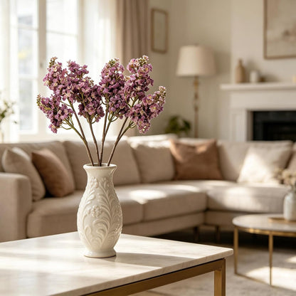 4PCS 25.6inch Lilac Artificial Flowers Purple Fake Delphinium Long Stem Silk Real Touch Flower Faux Lilac Floral Arrangement for Tall Vase Table Centerpieces Wedding Garden Home Decoration（Purple）