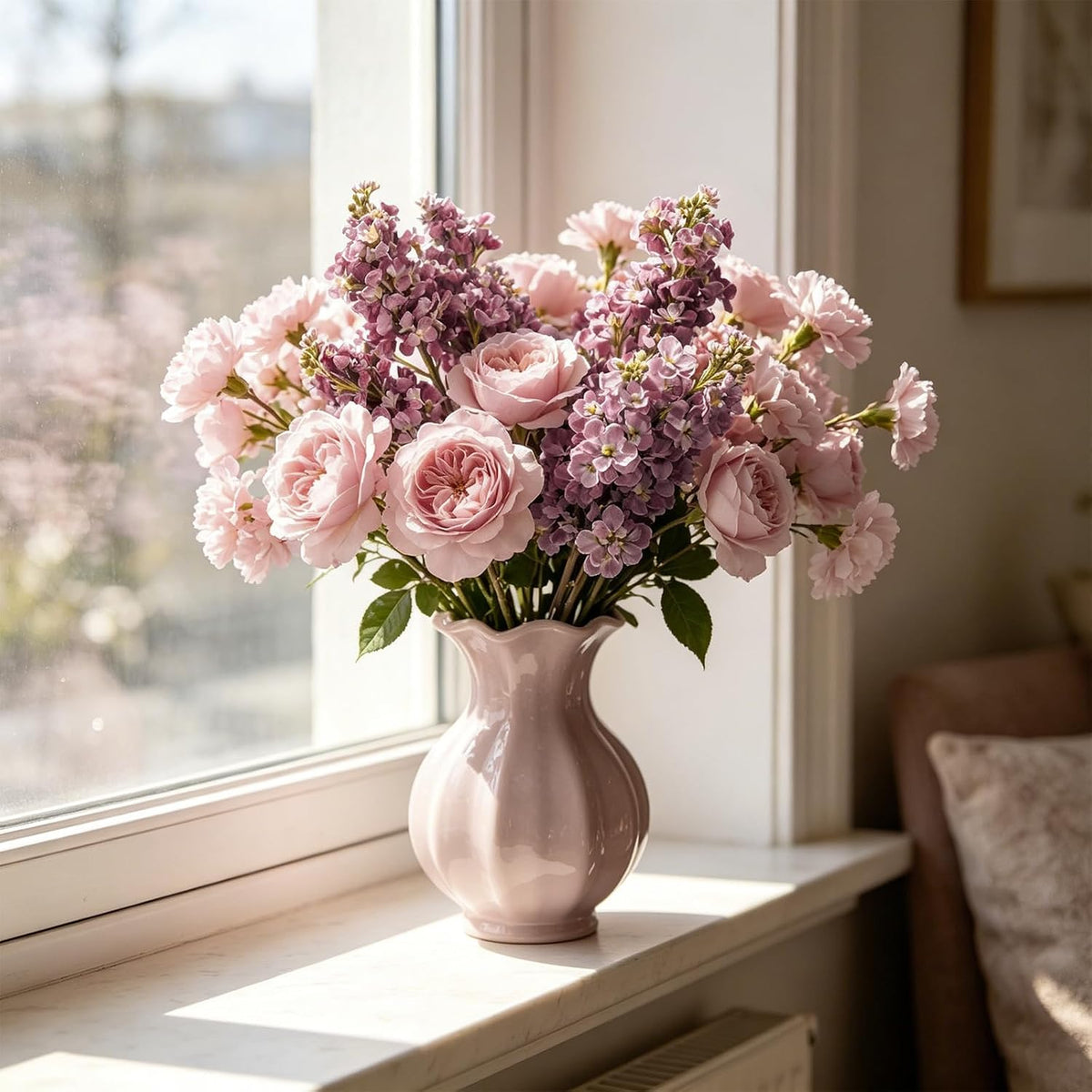 4PCS 25.6inch Lilac Artificial Flowers Purple Fake Delphinium Long Stem Silk Real Touch Flower Faux Lilac Floral Arrangement for Tall Vase Table Centerpieces Wedding Garden Home Decoration（Purple）