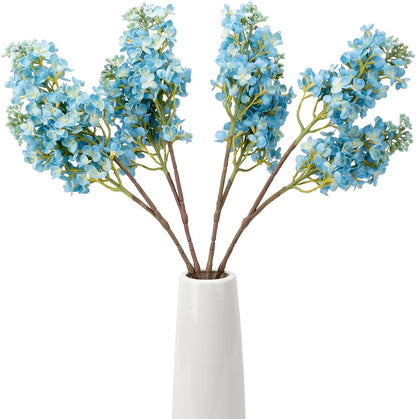 4PCS 25.6inch Lilac Artificial Flowers Purple Fake Delphinium Long Stem Silk Real Touch Flower Faux Lilac Floral Arrangement for Tall Vase Table Centerpieces Wedding Garden Home Decoration（Purple）