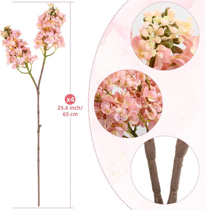 4PCS 25.6inch Lilac Artificial Flowers Purple Fake Delphinium Long Stem Silk Real Touch Flower Faux Lilac Floral Arrangement for Tall Vase Table Centerpieces Wedding Garden Home Decoration（Purple）