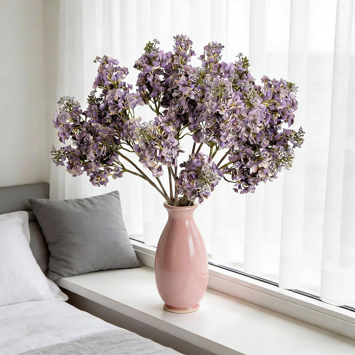 4PCS 25.6inch Lilac Artificial Flowers Purple Fake Delphinium Long Stem Silk Real Touch Flower Faux Lilac Floral Arrangement for Tall Vase Table Centerpieces Wedding Garden Home Decoration（Purple）