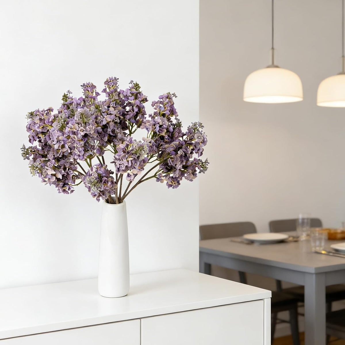 4PCS 25.6inch Lilac Artificial Flowers Purple Fake Delphinium Long Stem Silk Real Touch Flower Faux Lilac Floral Arrangement for Tall Vase Table Centerpieces Wedding Garden Home Decoration（Purple）
