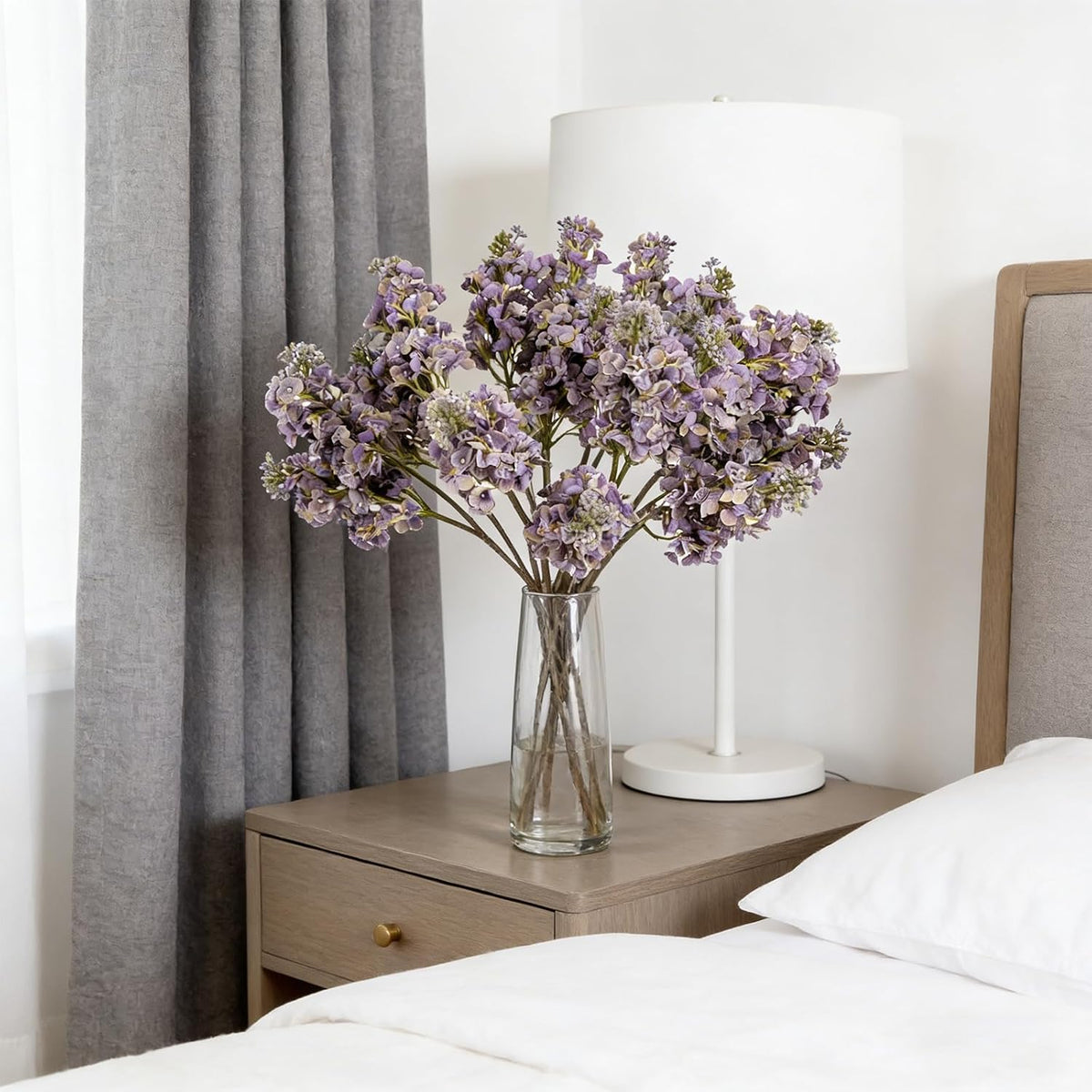 4PCS 25.6inch Lilac Artificial Flowers Purple Fake Delphinium Long Stem Silk Real Touch Flower Faux Lilac Floral Arrangement for Tall Vase Table Centerpieces Wedding Garden Home Decoration（Purple）