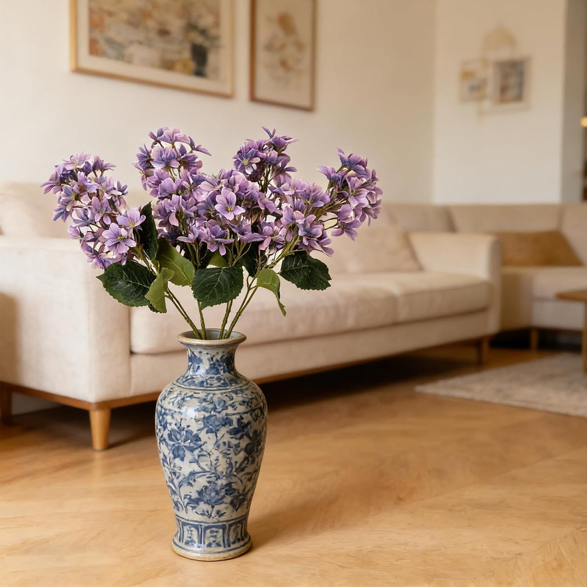 4PCS 25.6inch Lilac Artificial Flowers Purple Fake Delphinium Long Stem Silk Real Touch Flower Faux Lilac Floral Arrangement for Tall Vase Table Centerpieces Wedding Garden Home Decoration（Purple）