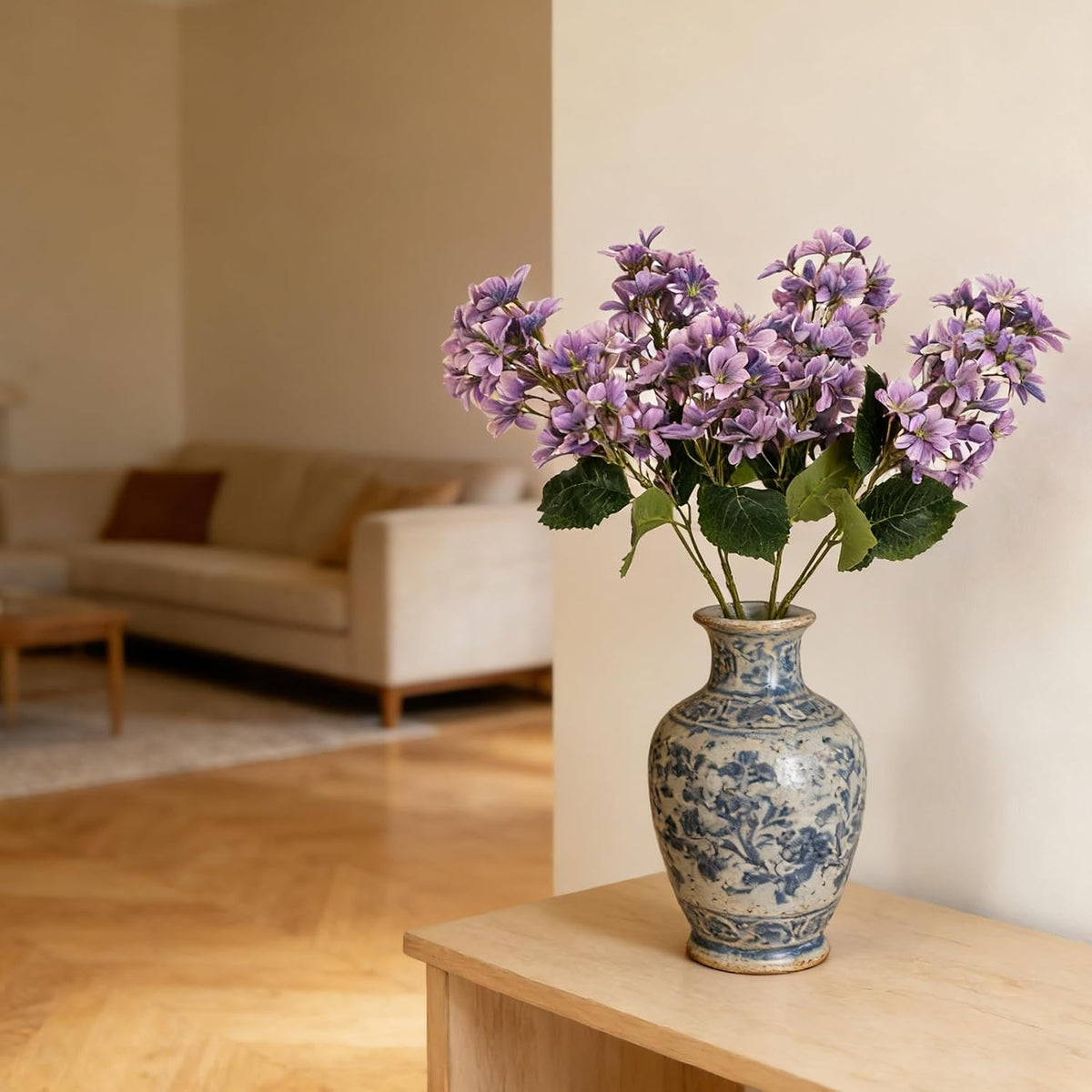 4PCS 25.6inch Lilac Artificial Flowers Purple Fake Delphinium Long Stem Silk Real Touch Flower Faux Lilac Floral Arrangement for Tall Vase Table Centerpieces Wedding Garden Home Decoration（Purple）