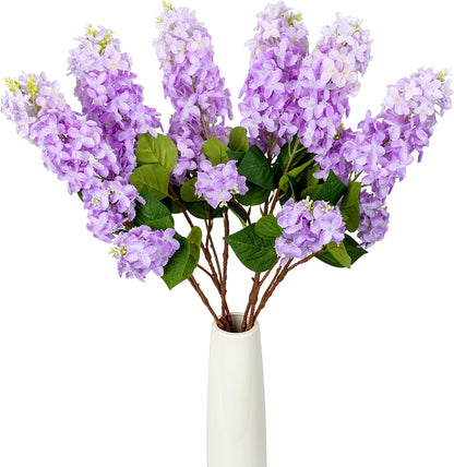 4PCS 25.6inch Lilac Artificial Flowers Purple Fake Delphinium Long Stem Silk Real Touch Flower Faux Lilac Floral Arrangement for Tall Vase Table Centerpieces Wedding Garden Home Decoration（Purple）