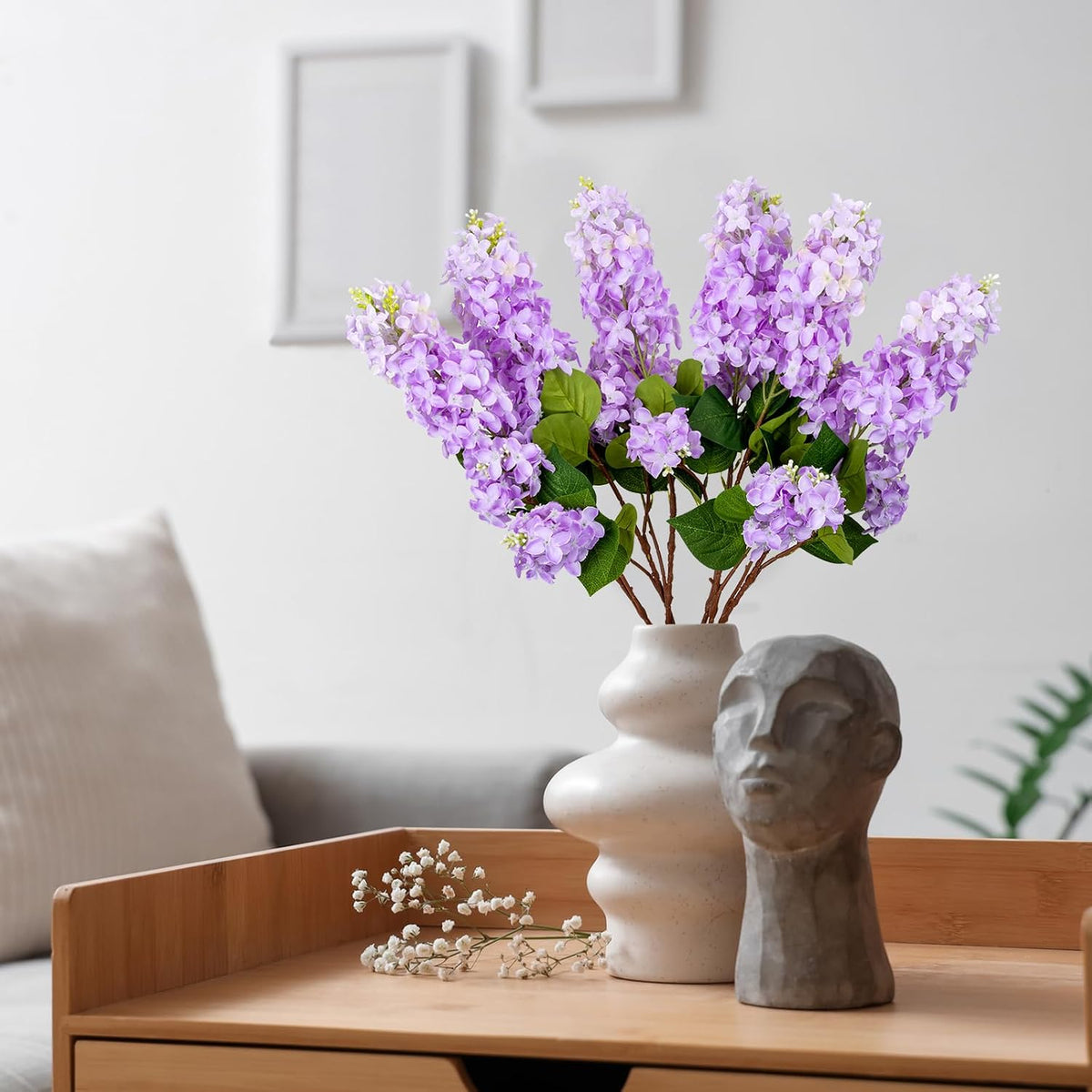 4PCS 25.6inch Lilac Artificial Flowers Purple Fake Delphinium Long Stem Silk Real Touch Flower Faux Lilac Floral Arrangement for Tall Vase Table Centerpieces Wedding Garden Home Decoration（Purple）