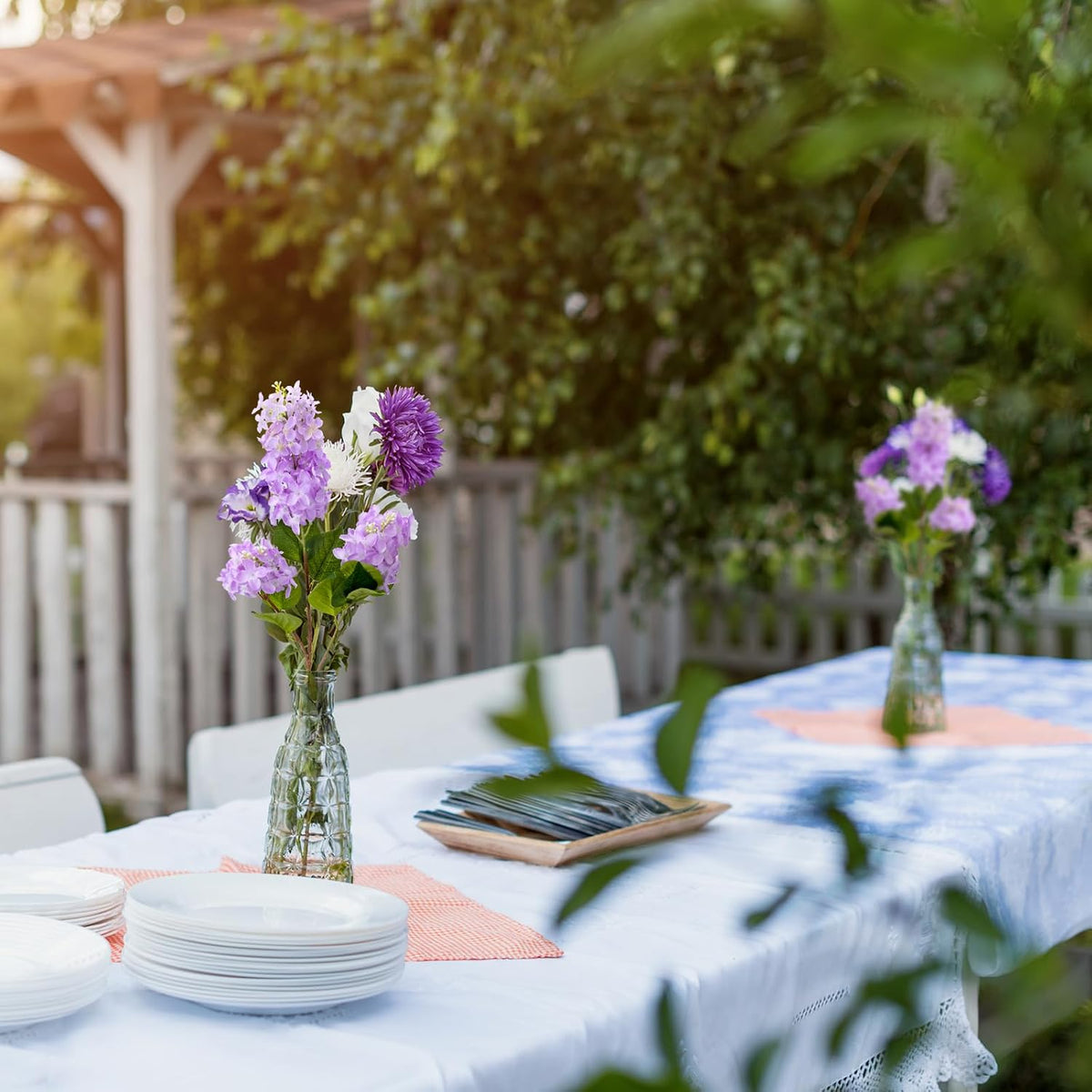 4PCS 25.6inch Lilac Artificial Flowers Purple Fake Delphinium Long Stem Silk Real Touch Flower Faux Lilac Floral Arrangement for Tall Vase Table Centerpieces Wedding Garden Home Decoration（Purple）