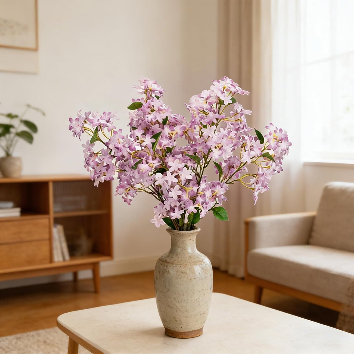 4PCS 25.6inch Lilac Artificial Flowers Purple Fake Delphinium Long Stem Silk Real Touch Flower Faux Lilac Floral Arrangement for Tall Vase Table Centerpieces Wedding Garden Home Decoration（Purple）