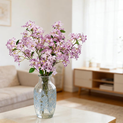 4PCS 25.6inch Lilac Artificial Flowers Purple Fake Delphinium Long Stem Silk Real Touch Flower Faux Lilac Floral Arrangement for Tall Vase Table Centerpieces Wedding Garden Home Decoration（Purple）