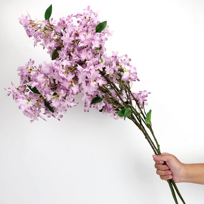 4PCS 25.6inch Lilac Artificial Flowers Purple Fake Delphinium Long Stem Silk Real Touch Flower Faux Lilac Floral Arrangement for Tall Vase Table Centerpieces Wedding Garden Home Decoration（Purple）