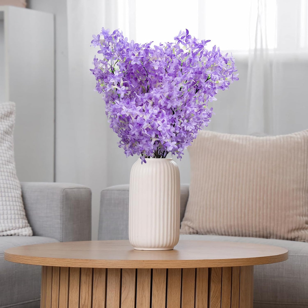 4PCS 25.6inch Lilac Artificial Flowers Purple Fake Delphinium Long Stem Silk Real Touch Flower Faux Lilac Floral Arrangement for Tall Vase Table Centerpieces Wedding Garden Home Decoration（Purple）