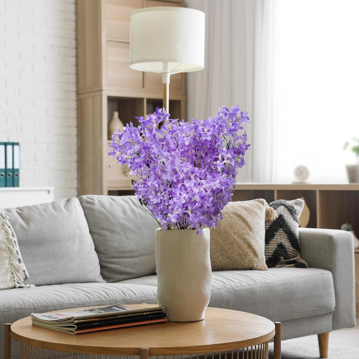 4PCS 25.6inch Lilac Artificial Flowers Purple Fake Delphinium Long Stem Silk Real Touch Flower Faux Lilac Floral Arrangement for Tall Vase Table Centerpieces Wedding Garden Home Decoration（Purple）
