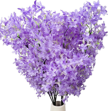 4PCS 25.6inch Lilac Artificial Flowers Purple Fake Delphinium Long Stem Silk Real Touch Flower Faux Lilac Floral Arrangement for Tall Vase Table Centerpieces Wedding Garden Home Decoration（Purple）