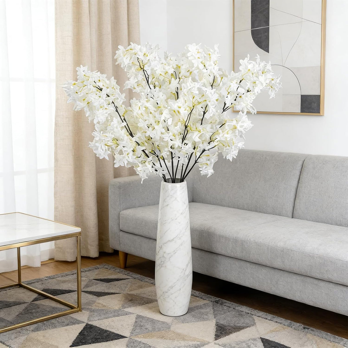 4PCS 25.6inch Lilac Artificial Flowers Purple Fake Delphinium Long Stem Silk Real Touch Flower Faux Lilac Floral Arrangement for Tall Vase Table Centerpieces Wedding Garden Home Decoration（Purple）