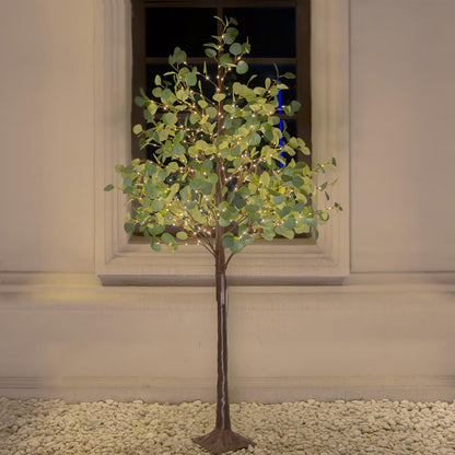 6ft Lighted Eucalyptus Tree with 300 Warm White LED Lights | Dimmable | Timer Fuction | Indoor & Outdoor Holiday Decor