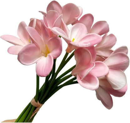 10 pcs White Artificial Plumeria Flowers with Stems, Real Touch,13inch