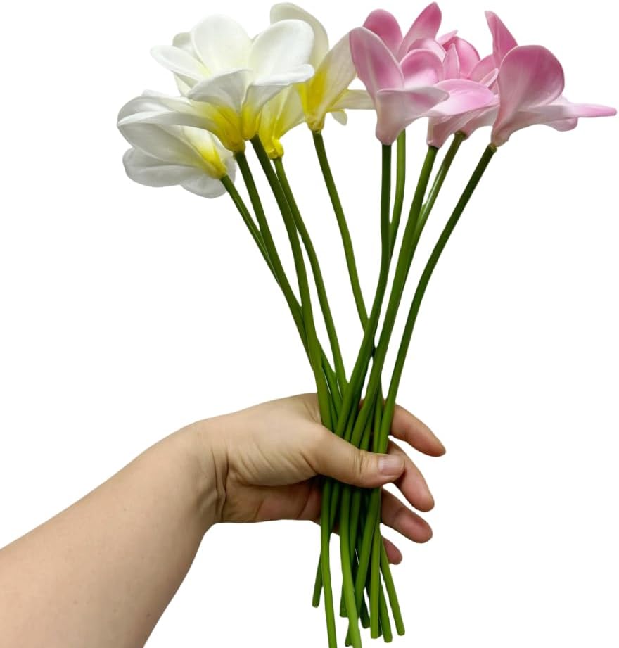 10 pcs White Artificial Plumeria Flowers with Stems, Real Touch,13inch