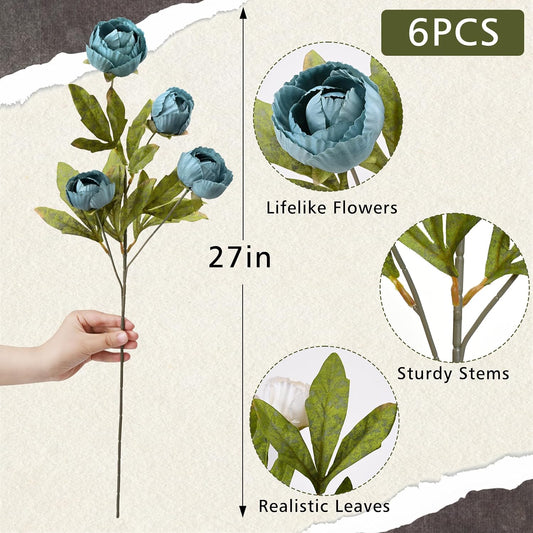 6 Pcs Faux Peonies Artificial Flowers for Vase, 27" White Flowers | Fake Silk Peonies Flowers for Wedding, Vase Filler White Flowers for DIY Bouquets Centerpieces Bridal Shower Office Decor
